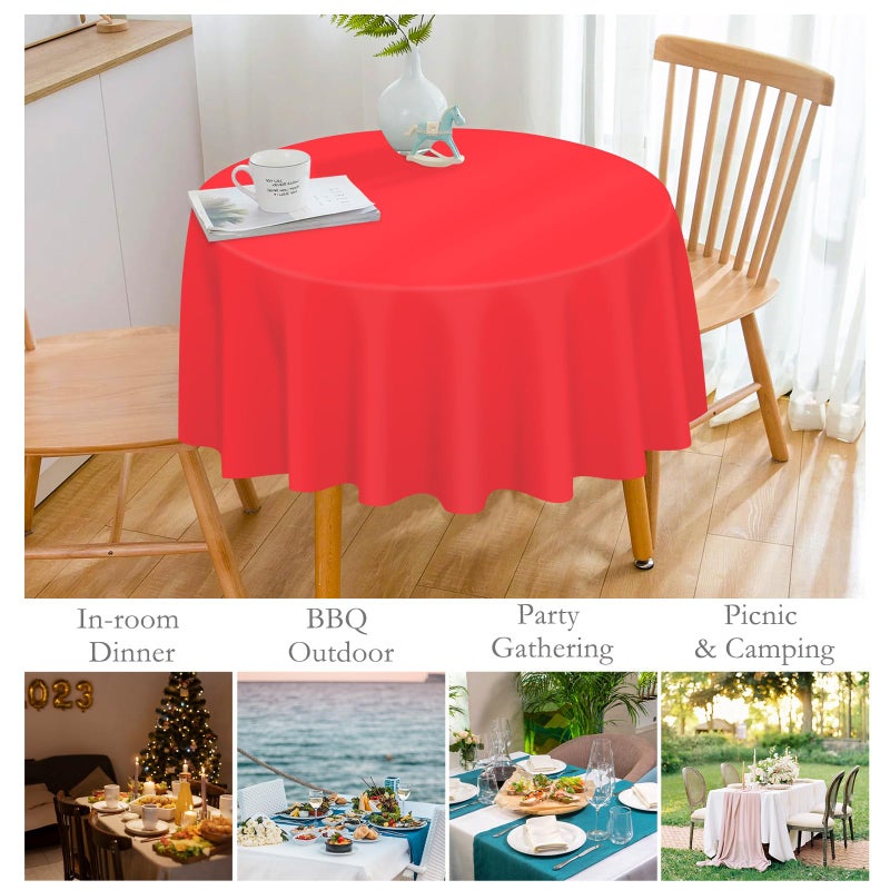 Mulbozy 12 Pack Red Round Tablecloth, 84 Inches Plastic Table Cover, Premium Disposable Round Party Tablecloth For Restaurant Dinners, Wedding, Grad Party, Bbq, Outdoor Camping - Image 3