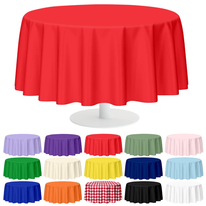 Mulbozy 12 Pack Red Round Tablecloth, 84 Inches Plastic Table Cover, Premium Disposable Round Party Tablecloth For Restaurant Dinners, Wedding, Grad Party, Bbq, Outdoor Camping - Image 1