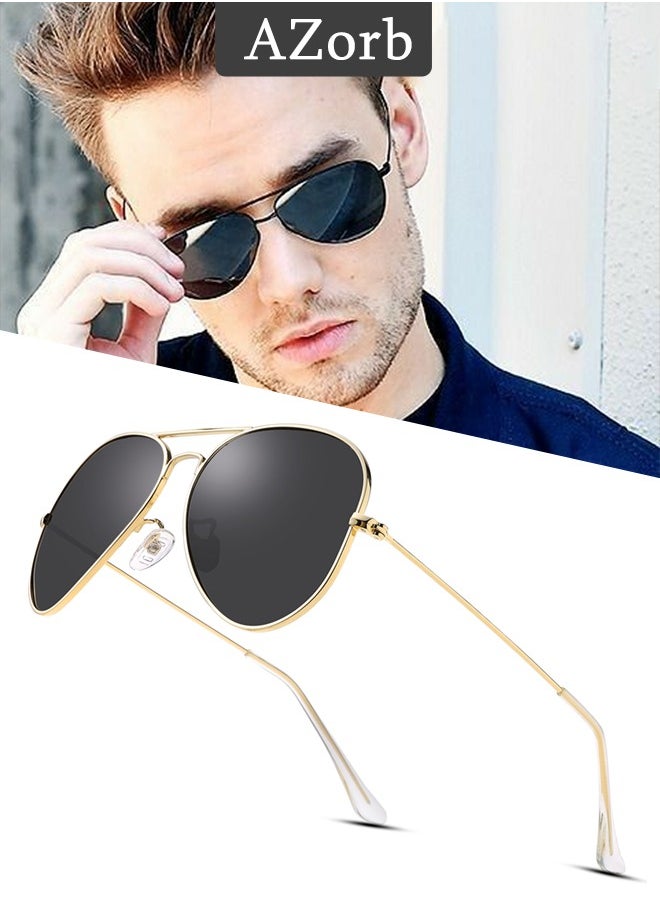 AZorb Polarized Aviator Sunglasses for Men Women Metal Frame Glasses Men's Sunglasses UV400 Protection, Fashion Travel Driving Fishing Glasses for Women Men Gold  - Image 1