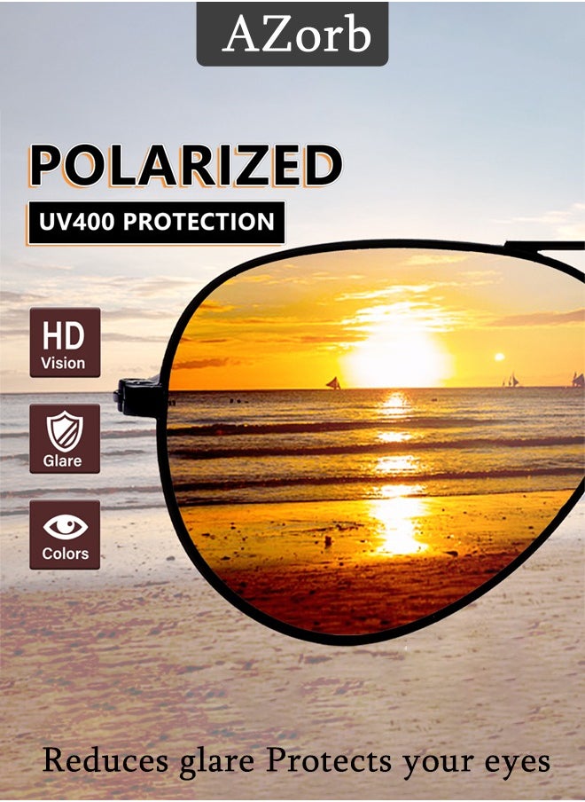 AZorb Polarized Aviator Sunglasses for Men Women Metal Frame Glasses Men's Sunglasses UV400 Protection, Fashion Travel Driving Fishing Glasses for Women Men Gold  - Image 2