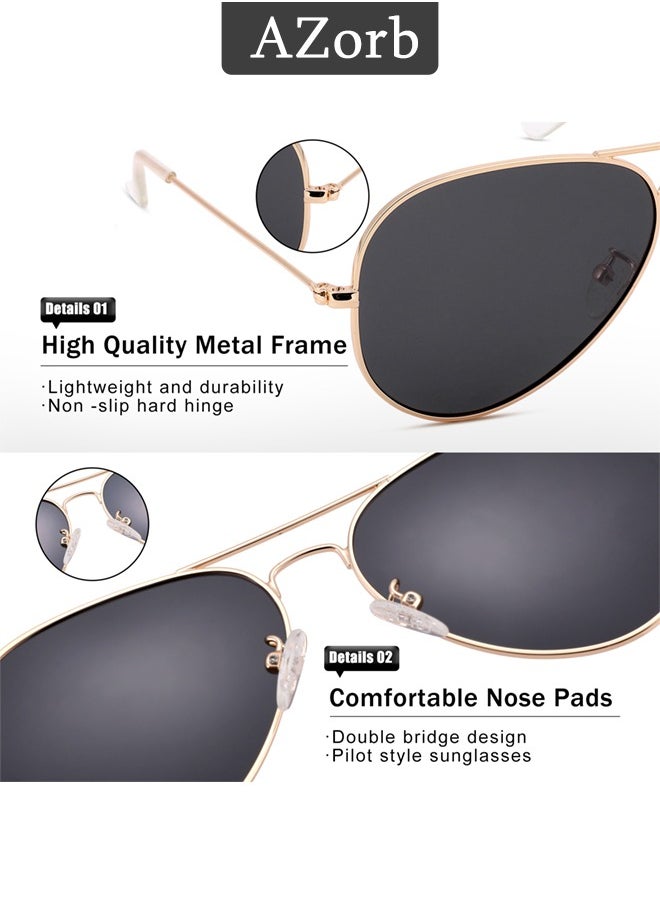 AZorb Polarized Aviator Sunglasses for Men Women Metal Frame Glasses Men's Sunglasses UV400 Protection, Fashion Travel Driving Fishing Glasses for Women Men Gold  - Image 3
