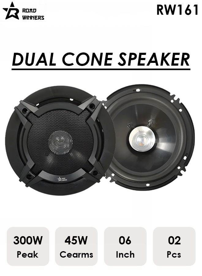 Generic Car Mega Bass Speakers RW-161 300W/45W 6 Inch Dual Cone Car Speakers - Cars Entertainment Systems 2 Pieces  - Image 1