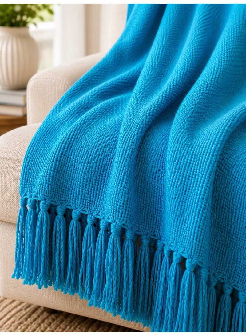 Woven Throw Blanket – 100% Cotton, 127 × 154 cm – Soft Lightweight Textured Blanket with Decorative Tassels for Sofa, Bed & Home Décor - Image 1