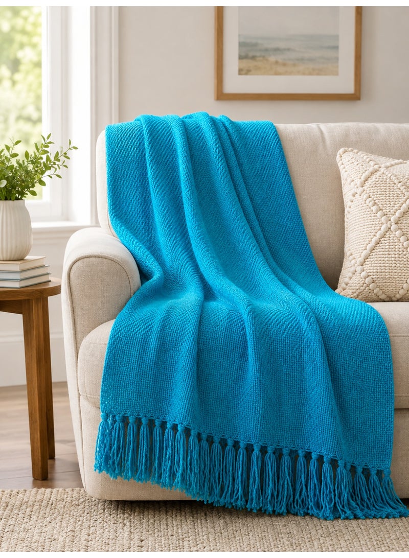 Woven Throw Blanket – 100% Cotton, 127 × 154 cm – Soft Lightweight Textured Blanket with Decorative Tassels for Sofa, Bed & Home Décor - Image 3