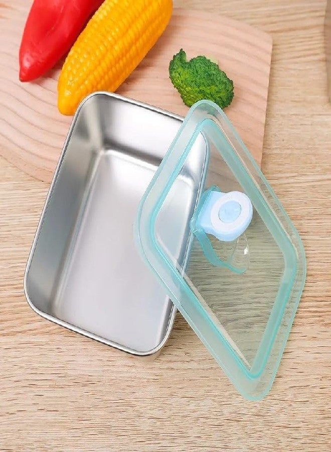 Whimsical Stainless Steel Food Storage Containers with Blue Vacuum-Seal Transparent Lids – Microwave, Freezer & Dishwasher Safe | Airtight Lunch Box Set (2) - Image 3