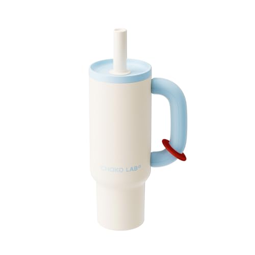 CHAKO LAB BaWang Insulated Stainless Steel Tumbler Tumbler with Handle and Straw 33oz Cup Holder Friendly for Travel Leakproof Water Bottle BPAFree 316 stainless steel liner whiteblue - Image 1