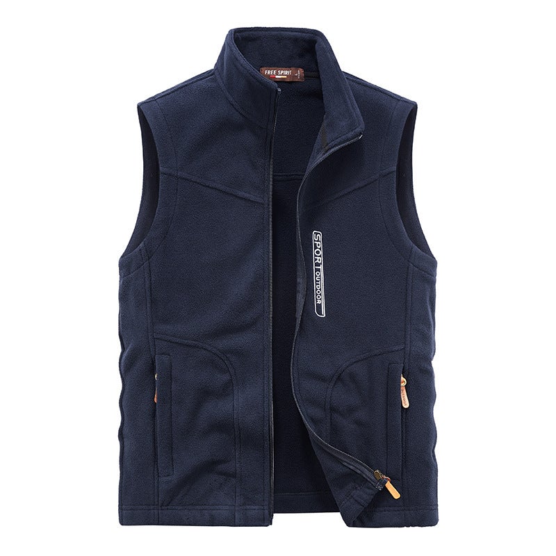 New AutumnPlus Size Mens Fleece Vest Casual Quilted Warm Shoulder Top For Leisure And Outdoor Activities Dark blue