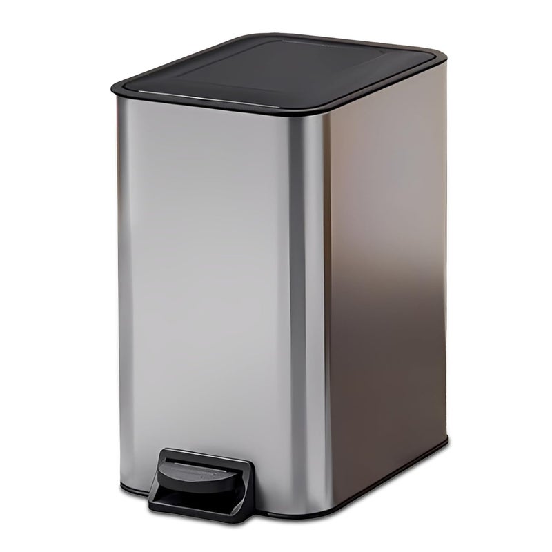 MARKQ سلة مهملات صغيرة للحمام مع غطاء | سلة دافعة بقدم ناعمة | سلة قمامة من الفولاذ المقاوم للصدأ مع دلو داخلي قابل للإزالة وتشطيب مضاد لبصمات الأصابع – فضي، 12 لتر - Image 1