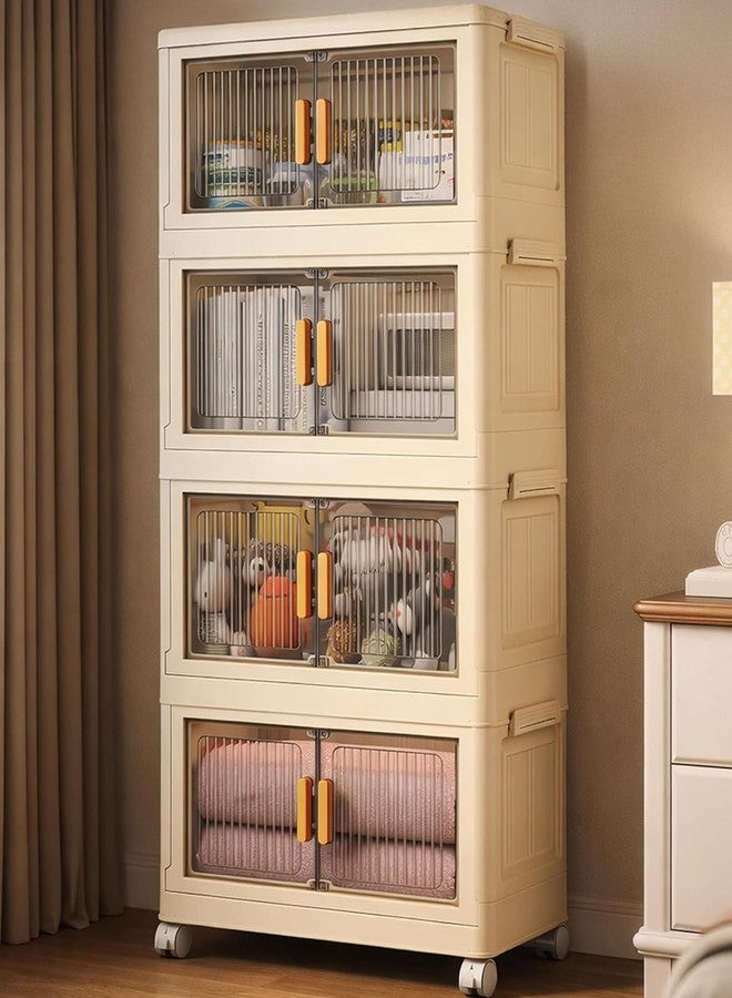 REXERA 𝟒 𝐏𝐀𝐂𝐊 Foldable Plastic Rack for Storage/Kitchen Cupboard/Versatile Sturdy Wardrobe Almirah for Clothes/Multipurpose Storage Organizer/Closet for Bedroom/Living Room/Laundry Room - WHITE - Image 1