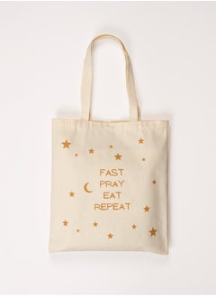Hilalful HILALFUL Messenger Tote Bag - Fast, Pray, Eat, Repeat | Suitable for Adults | Carry on Shoulders or Sling Bag | 100% Cotton | Reusable 