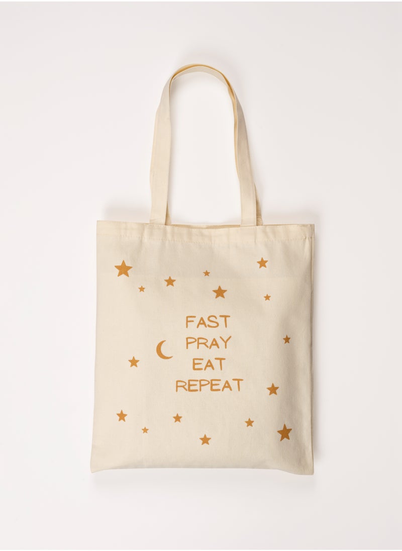 Hilalful HILALFUL Messenger Tote Bag - Fast, Pray, Eat, Repeat | Suitable for Adults | Carry on Shoulders or Sling Bag | 100% Cotton | Reusable 