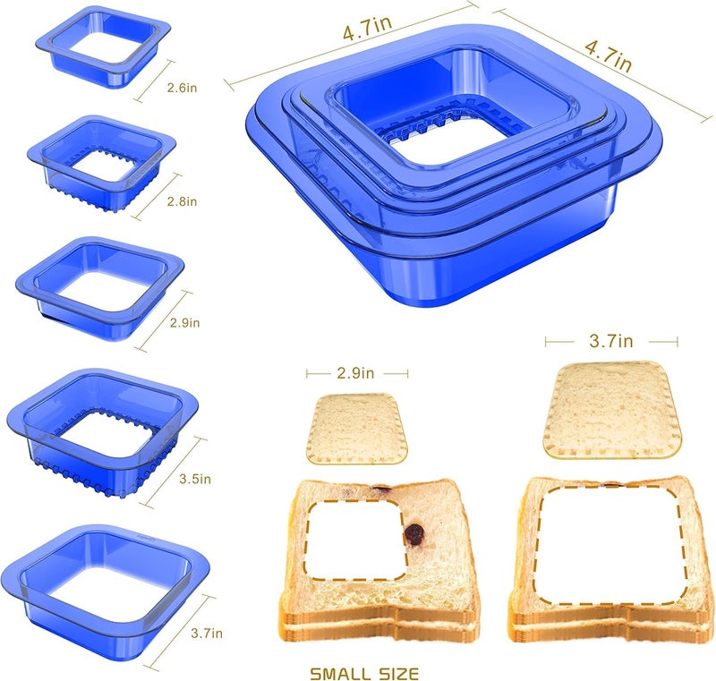 Bhavyam Bhavyam Square Shape Sandwich Cutter Set for Kids Breakfast Sandwich Maker Cute Peanut Butter and Jelly Sandwiches DIY Lunchbox and Bento Box of Boys Girls 5 pcs Set Mix Size  - Image 3