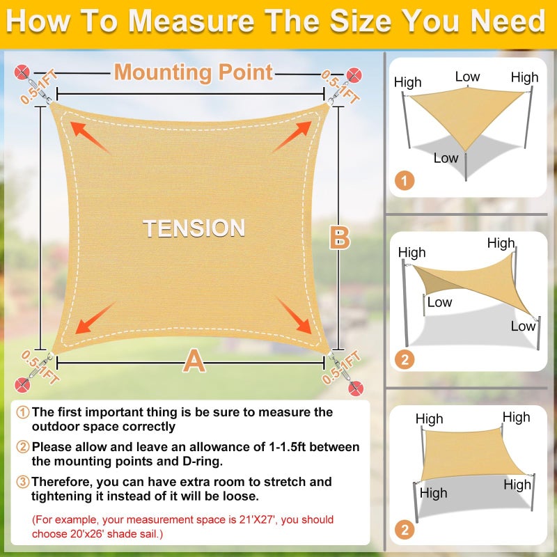 KANAGAWA Sun Shade Sail Curved 20'X26' Sand Rectangle Outdoor Shade Cover UV Blovk Canopy for Patio Garden Backyard Heavy Duty Permeable 185GSM (We Make Custom Size) - Image 2