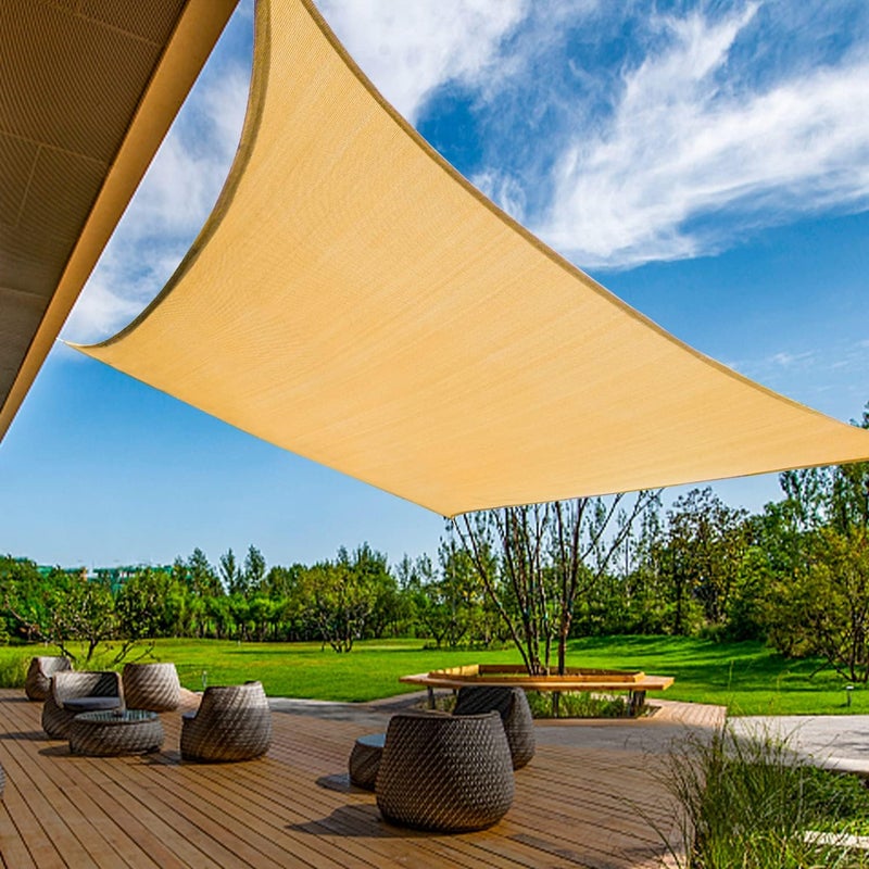 KANAGAWA Sun Shade Sail Curved 20'X26' Sand Rectangle Outdoor Shade Cover UV Blovk Canopy for Patio Garden Backyard Heavy Duty Permeable 185GSM (We Make Custom Size) - Image 1