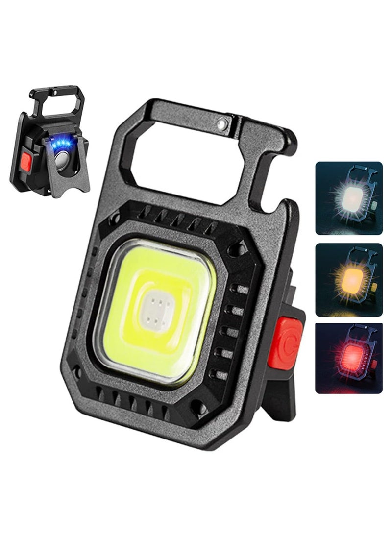 Led Keychain Flashlight,1000lumens Rechargeable Cob Waterproof Portable Led Work Light,7 Light Modes Portable Pocket Light With Battery Display As Bottle Opener And Magnet Base For Walking And Camping