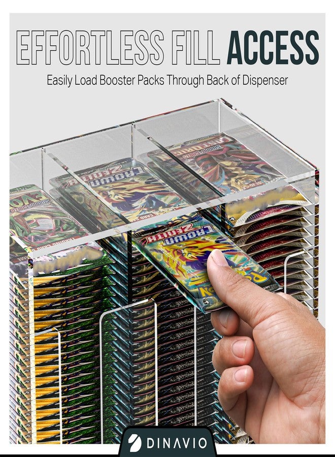 Dinavio Crafthouse 3-Slot Booster Pack Dispenser with Black Base - Fits 120 Booster Packs for Dispensing - Compatible with TCG Trading Card Boosters and Sports Card Boosters - 4mm Acrylic Stackable - Image 4