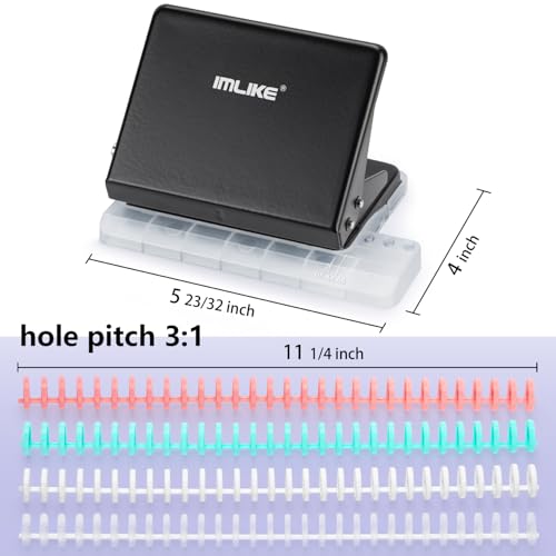 IMLIKE 10-Hole Binding Machine for Planners - Metal Manual Binding System with 10 Multi-Color 30-Hole Loose Leaf Binding Spines - Punches 26 Holes on B5, 30 Holes on A4, 20 Holes on A5 Paper - Black - Image 2