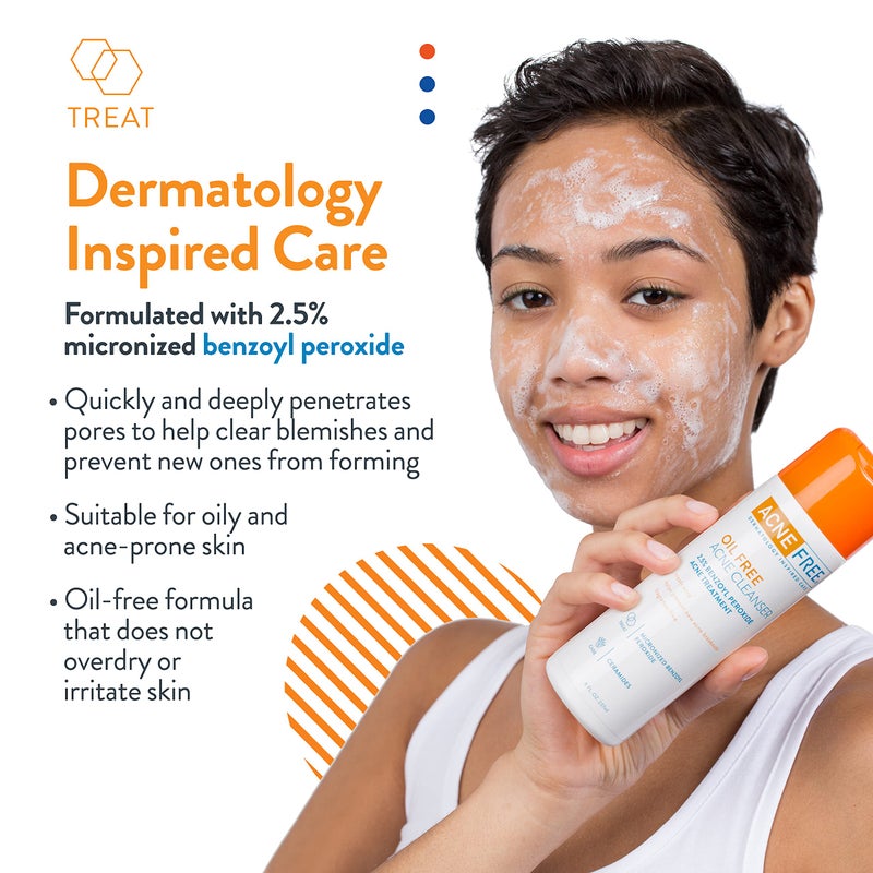 AcneFree منظف حب الشباب خالي من الزيت للبشرة الدهنية والبشرة المعرضة لحب الشباب، مُركب مع بيروكسيد البنزيل 2.5%، يساعد في إزالة العيوب وتغذية البشرة، 8 أونصة سائلة (عبوة من 3) - Image 2