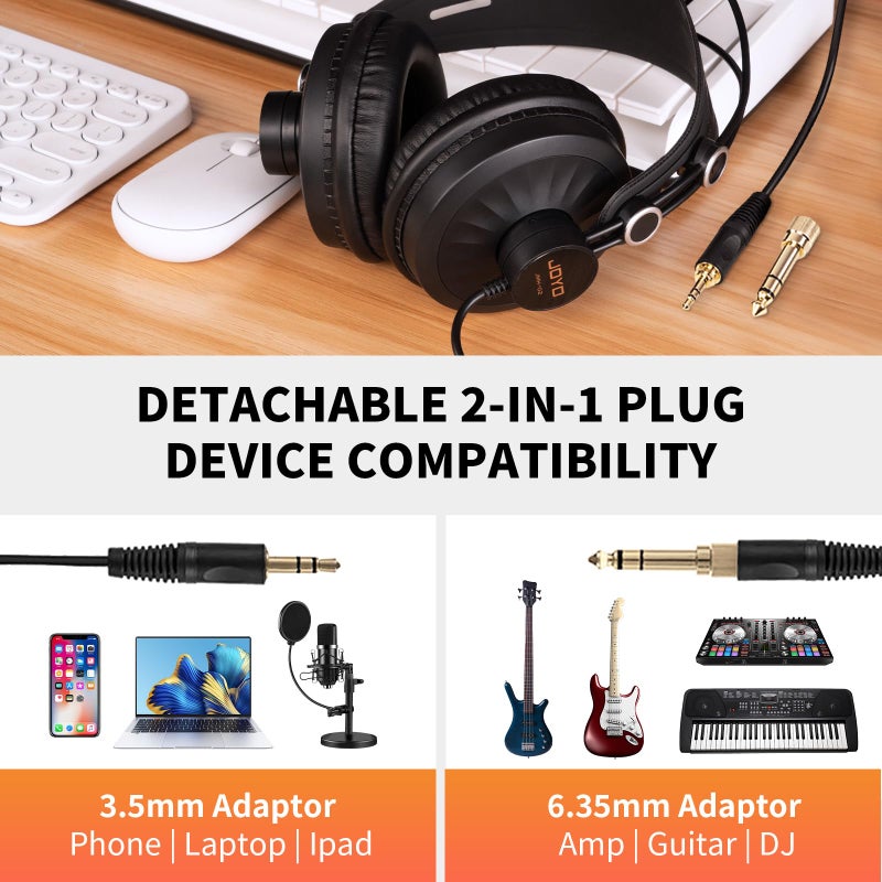 JOYO Studio Headphones Monitor Headphone for Recording Over Ear Noise Canceling for Guitar Cellphone Mixer Amplifier Podcast DJ and Keyboard Piano (JMH-02) - Image 4