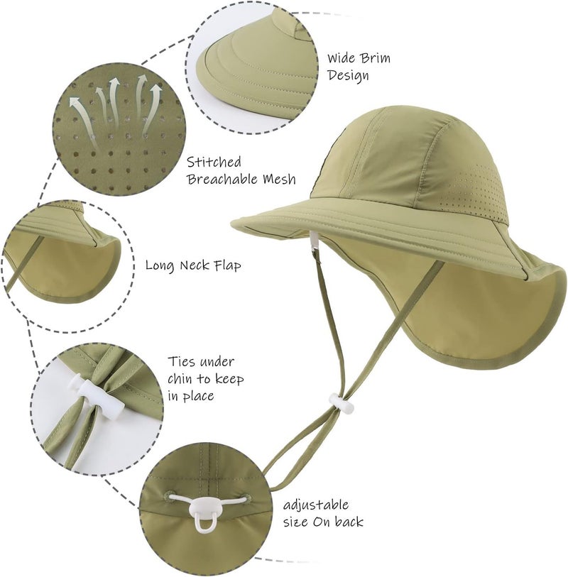 Yuoahcn Baby Dinosaur Sun Hat Toddler Boys Beach Hats Breather Quick Dry Kids Bucket Cap UV Protection Swim Hat for Girl 0-4Y - Image 5