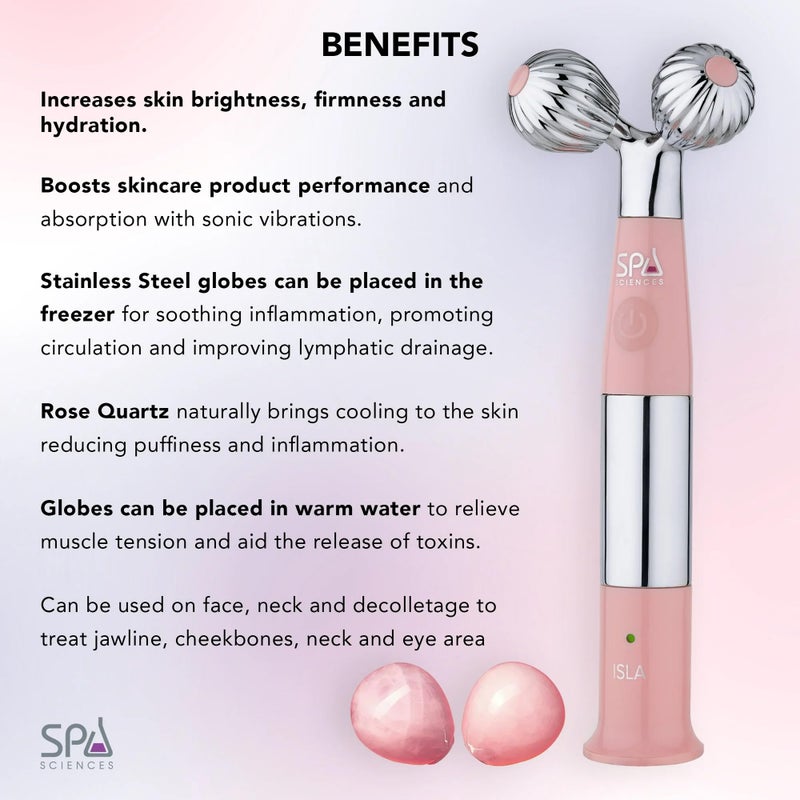 Spa Sciences ISLA Ice + Heat Contouring Roller (Face, Neck, and DÃ©colletage) â€“ Including Steel + Bonus Genuine Rose Quartz Globes - Image 5