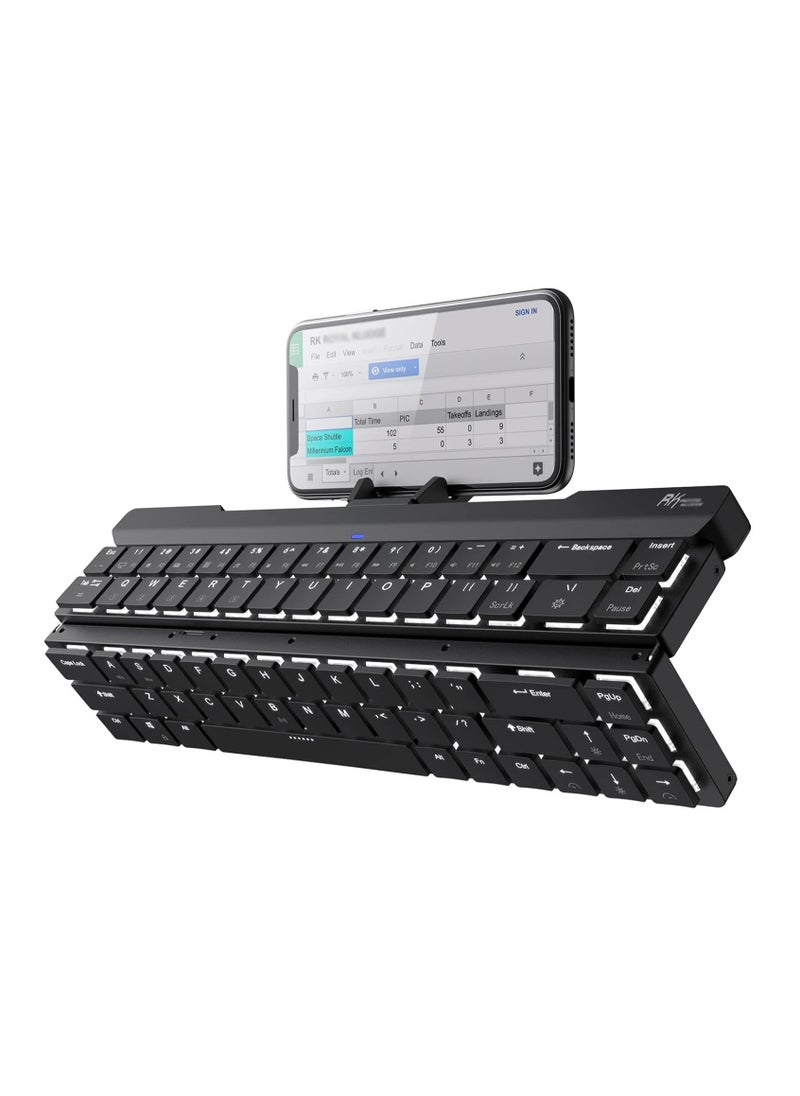RK - RK925 Wireless Bluetooth with White Backlit, 68 Keys,60% Foldable Mechanical Keyboard with Built-in Stand Holder - Image 1