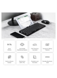 RK RK925 Wireless Bluetooth with White Backlit, 68 Keys,60% Foldable Mechanical Keyboard with Built-in Stand Holder  - Image 2