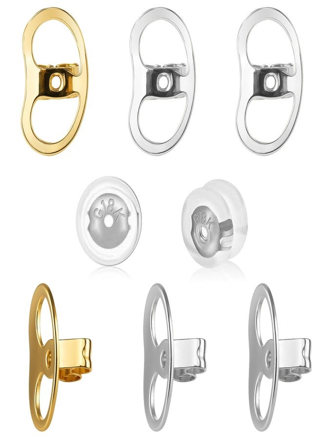 Goffing Earring Backs for Droopy Ears, Adjustable Heavy Earrings Lifters Backs, 8 Pairs (2 Silver Crown+1 Gold+1 Silicone) - Image 1