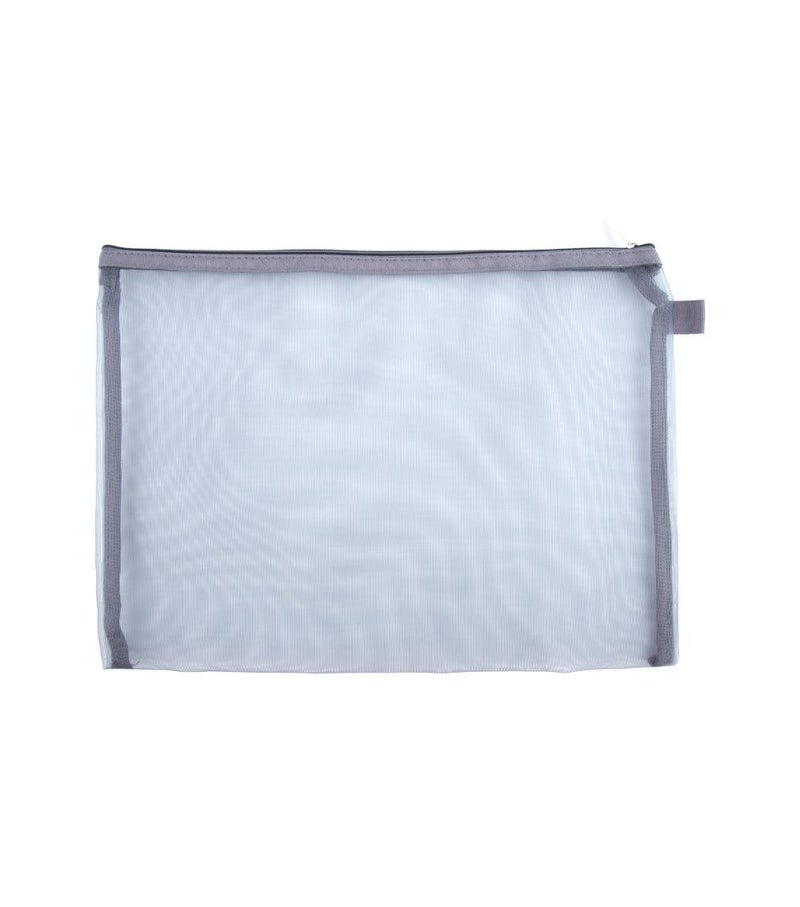 Daiso A4 Mesh Case, Gray, Zipper Document Storage Pouch, Portable Organizer for Files, Stationery, Office & Travel Essentials - Image 1