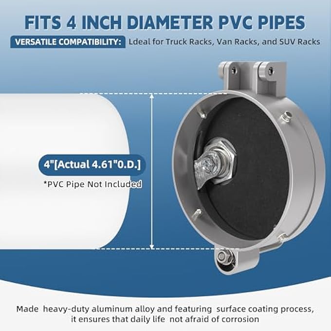 rayihni Conduit Carrier Kit for 4 Inch PVC Pipe - Secure Keyhole Lock & Stable Mounting, Universal Conduit Carrier and Pipe Rack for Truck, Van, SUV Racks, HeavyDuty Security Transport Solution-Silver - Image 3