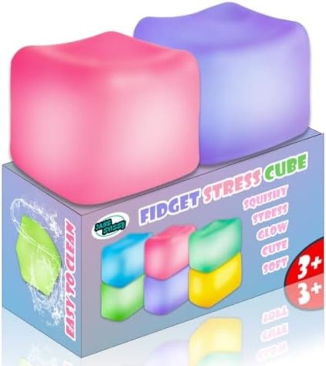JANESVISSY Glow in the Dark Stress Cube Fidget Toy (2-Pack) - Super Solid Squishy TPR Squeeze Toy for Kids Teens Adults (Blue & Purple) - Image 3