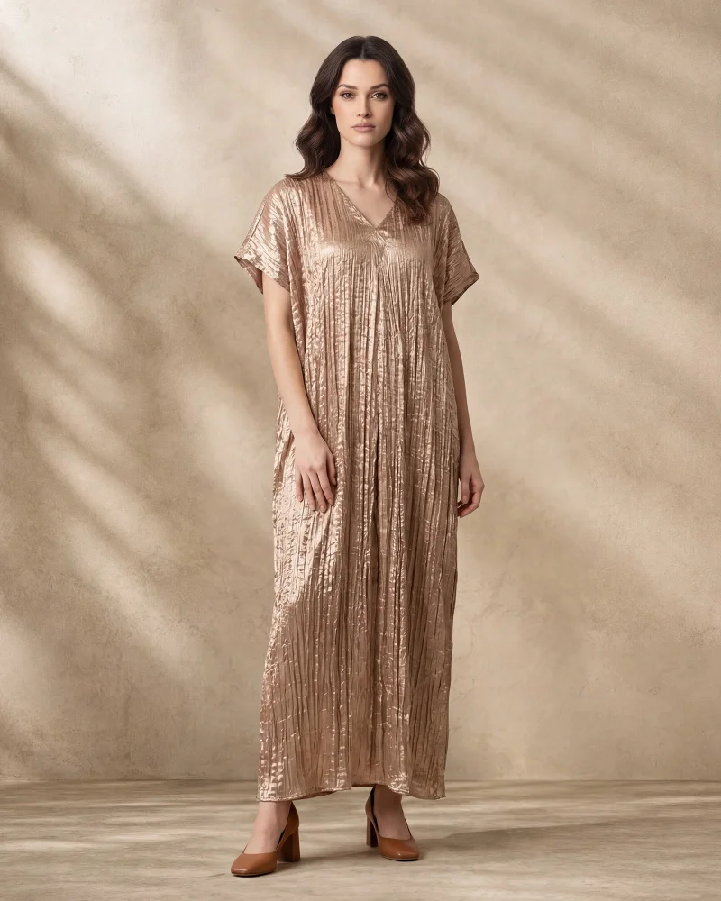 Redtag Women Gold and Beige Short Sleeve Maxi Dress