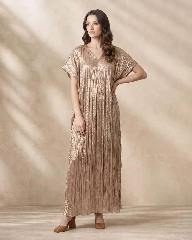 Redtag Women Gold and Beige Short Sleeve Maxi Dress