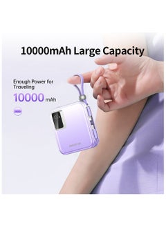 BESTIS 10000mAh Mini Power Bank with Built-in Double Cables, PD22.5W Fast Charging Portable Charger ,Quick Charge Devices Purple  - Image 4