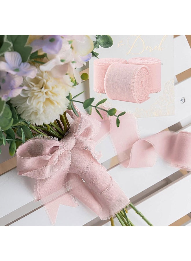 RESONIX 3 Rolls Handmade Chiffon Silk Ribbon Set – 1.5 Inch x 21 Yards Frayed Edge Ribbon (Pink & Cream) for Wedding Invitations, Bridal Bouquets, Gift Wrapping & DIY Crafts - Image 3