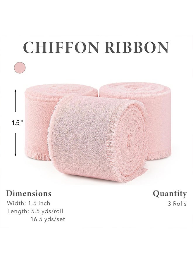 RESONIX 3 Rolls Handmade Chiffon Silk Ribbon Set – 1.5 Inch x 21 Yards Frayed Edge Ribbon (Pink & Cream) for Wedding Invitations, Bridal Bouquets, Gift Wrapping & DIY Crafts - Image 2