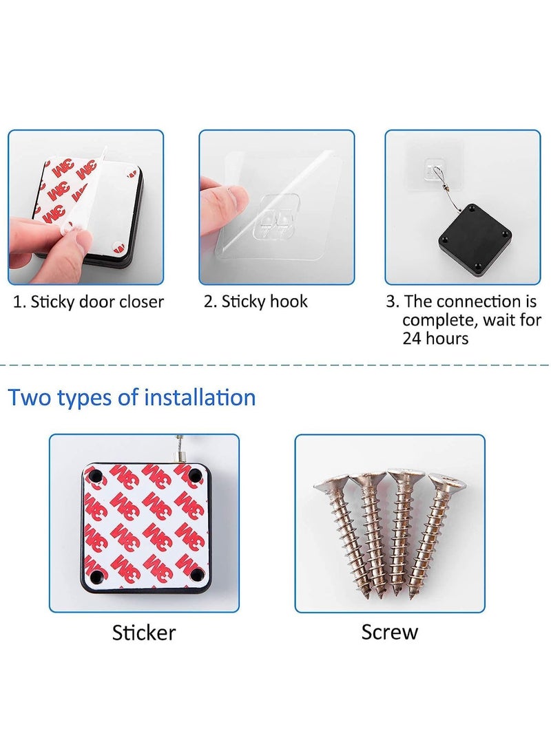 JOGAMS Punch Free Automatic Sensor Door Closer Residential Commercial Auto Door Closer with Steel Drawstring for Bedroom Storm Home Black - Image 2