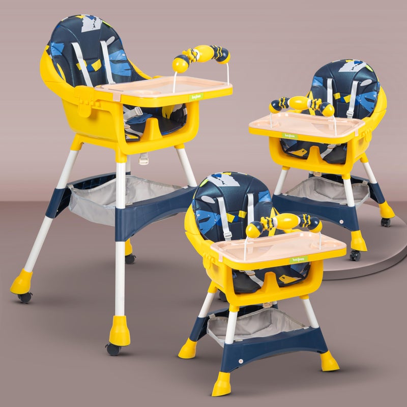 Baybee 3 in 1 Auro Baby High Chair for Kids Feeding with 3 Height Adjustable & Basket, Booster Seat with Food Tray, Toy Bar & Safety Belt | Kids High Chair for Baby 6 Months to 4 Years Boy Girl (Blue) - Image 1
