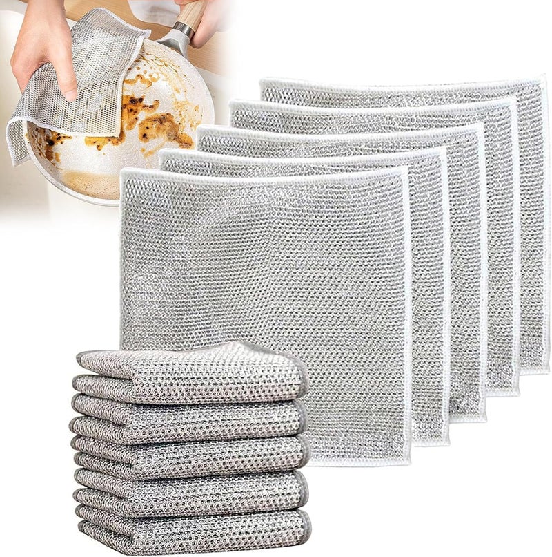 LISHER LISHER Pack of 5 Multipurpose Wire Dishwashing Rags for Wet and Dry Stainless Steel Scrubber NonScratch Wire Dishcloth for Washing Dishes Sinks Counters Easy Rinsing Machine Washable