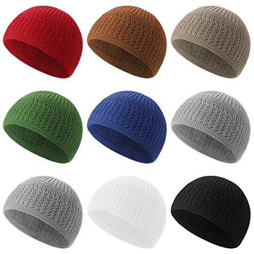Funtery 9 Pieces Knit Kufi Hats Skull Caps for Men Women Muslim Crochet Beanie(Classic Color) - Image 1