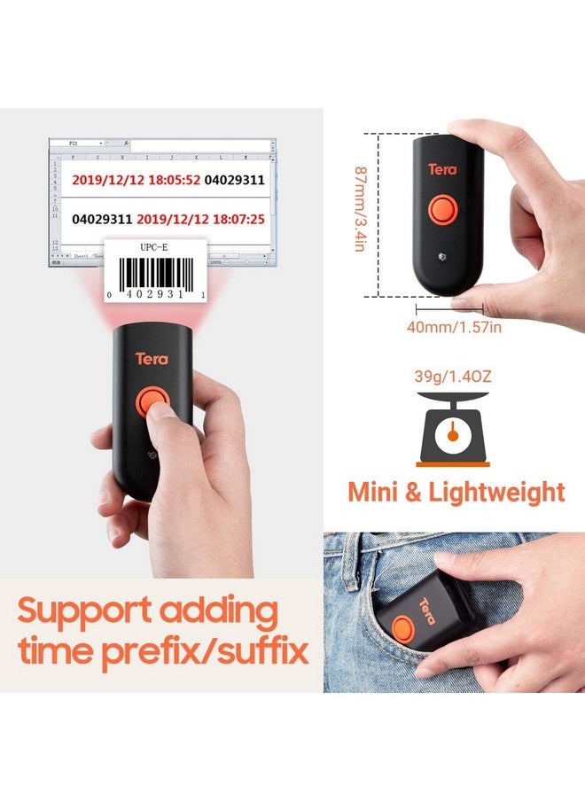 Tera - Mini 1D 2D Qr Wireless Barcode Scanner, Waterproof Shockproof Pocket Scanner, 3In1 Bt & Usb Wired & 2.4G Bar Code Reader Portable Image Scanner Work With Ios, Windows, Android 1100D - Image 1