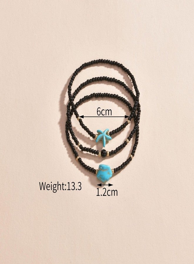 tanguan Elastic Beaded Ankle Bracelet for Women (Black beads - White) - Image 4