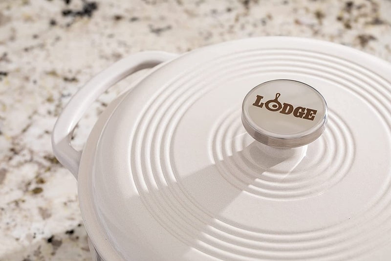 Lodge 3 Quart Enameled Cast Iron Dutch Oven with Lid â€“ Dual Handles â€“ Oven Safe up to 500Â° F or on Stovetop - Use to Marinate, Cook, Bake, Refrigerate and Serve â€“ Oyster White - Image 3