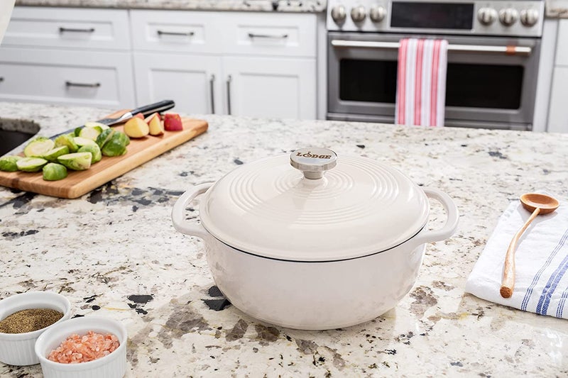 Lodge 3 Quart Enameled Cast Iron Dutch Oven with Lid â€“ Dual Handles â€“ Oven Safe up to 500Â° F or on Stovetop - Use to Marinate, Cook, Bake, Refrigerate and Serve â€“ Oyster White - Image 2