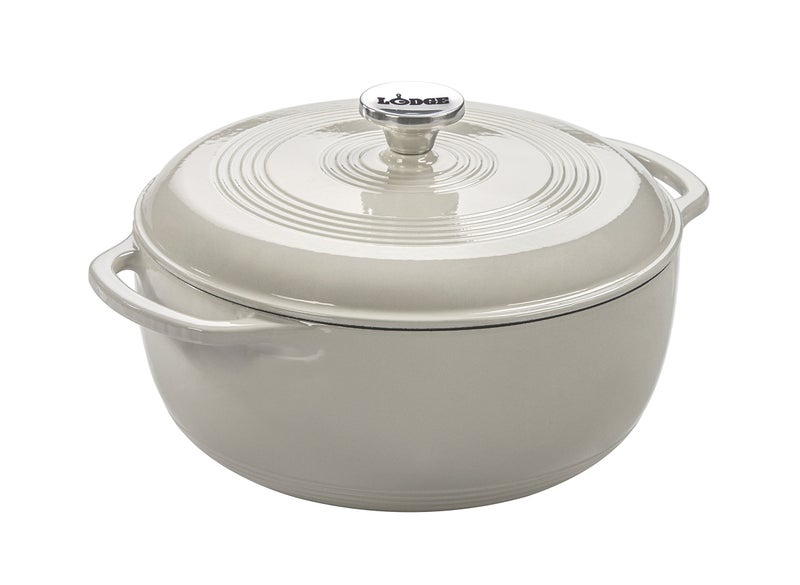 Lodge 3 Quart Enameled Cast Iron Dutch Oven with Lid â€“ Dual Handles â€“ Oven Safe up to 500Â° F or on Stovetop - Use to Marinate, Cook, Bake, Refrigerate and Serve â€“ Oyster White - Image 1