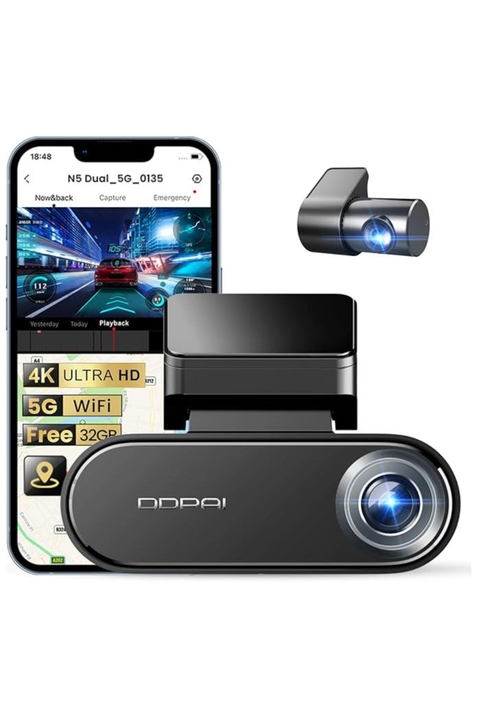 ddpai N5 Dual Dash Cam Car 4K Front and Back, 2160P+1080P Dashcam Car Camera Built-in 32G eMMC Voice Control ADAS 5G WiFi GPS G-Sensor APP Control Night Vision 24 Hours Parking Monitor Support 512GB - Image 1