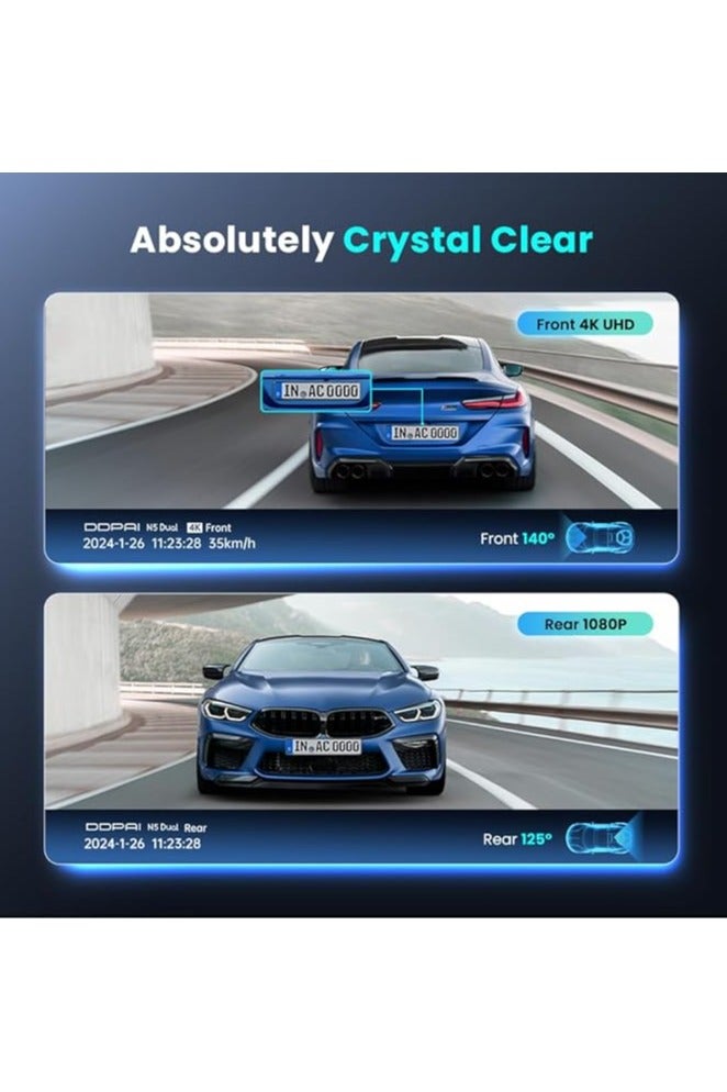 ddpai N5 Dual Dash Cam Car 4K Front and Back, 2160P+1080P Dashcam Car Camera Built-in 32G eMMC Voice Control ADAS 5G WiFi GPS G-Sensor APP Control Night Vision 24 Hours Parking Monitor Support 512GB - Image 2