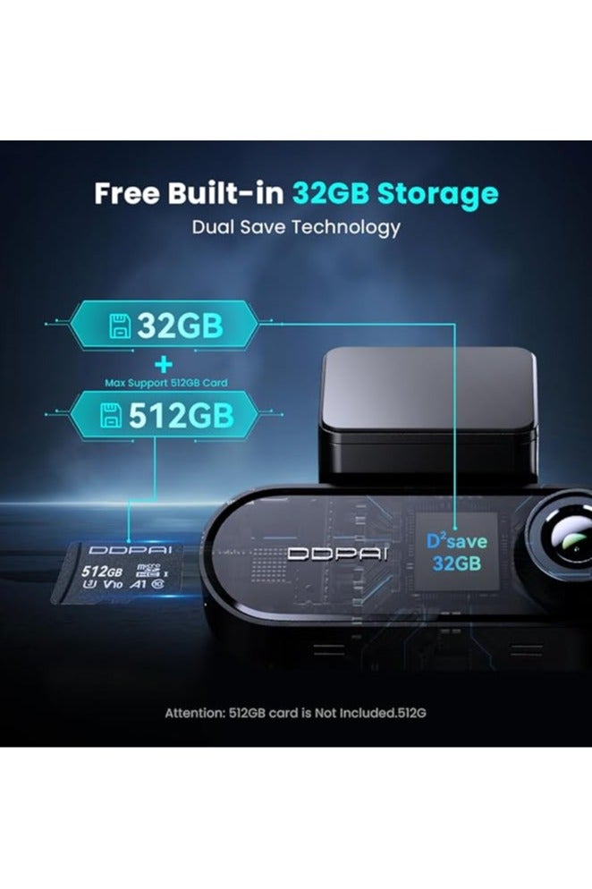 ddpai N5 Dual Dash Cam Car 4K Front and Back, 2160P+1080P Dashcam Car Camera Built-in 32G eMMC Voice Control ADAS 5G WiFi GPS G-Sensor APP Control Night Vision 24 Hours Parking Monitor Support 512GB - Image 4