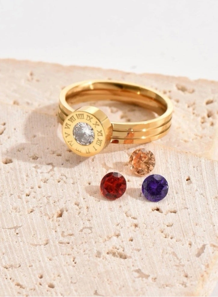 Jewelry 4You Stylish Gold Plated Stainless Steel Cubic Zirconia Ring For Women With 3Pcs Zirconia For Replacement Size 8 - Image 1