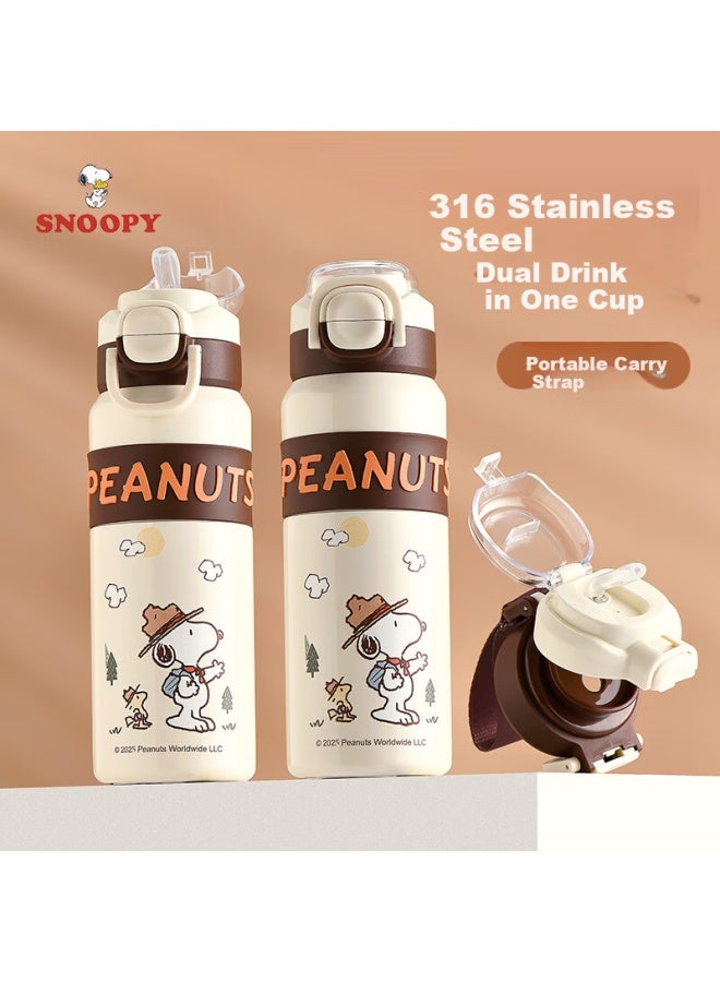 Snoopy Insulated Water Bottle For Kids With Straw 316 Stainless Steel Large Capacity Dual-use Sports Portable Water Cup For Boys And Girls Elementary Students